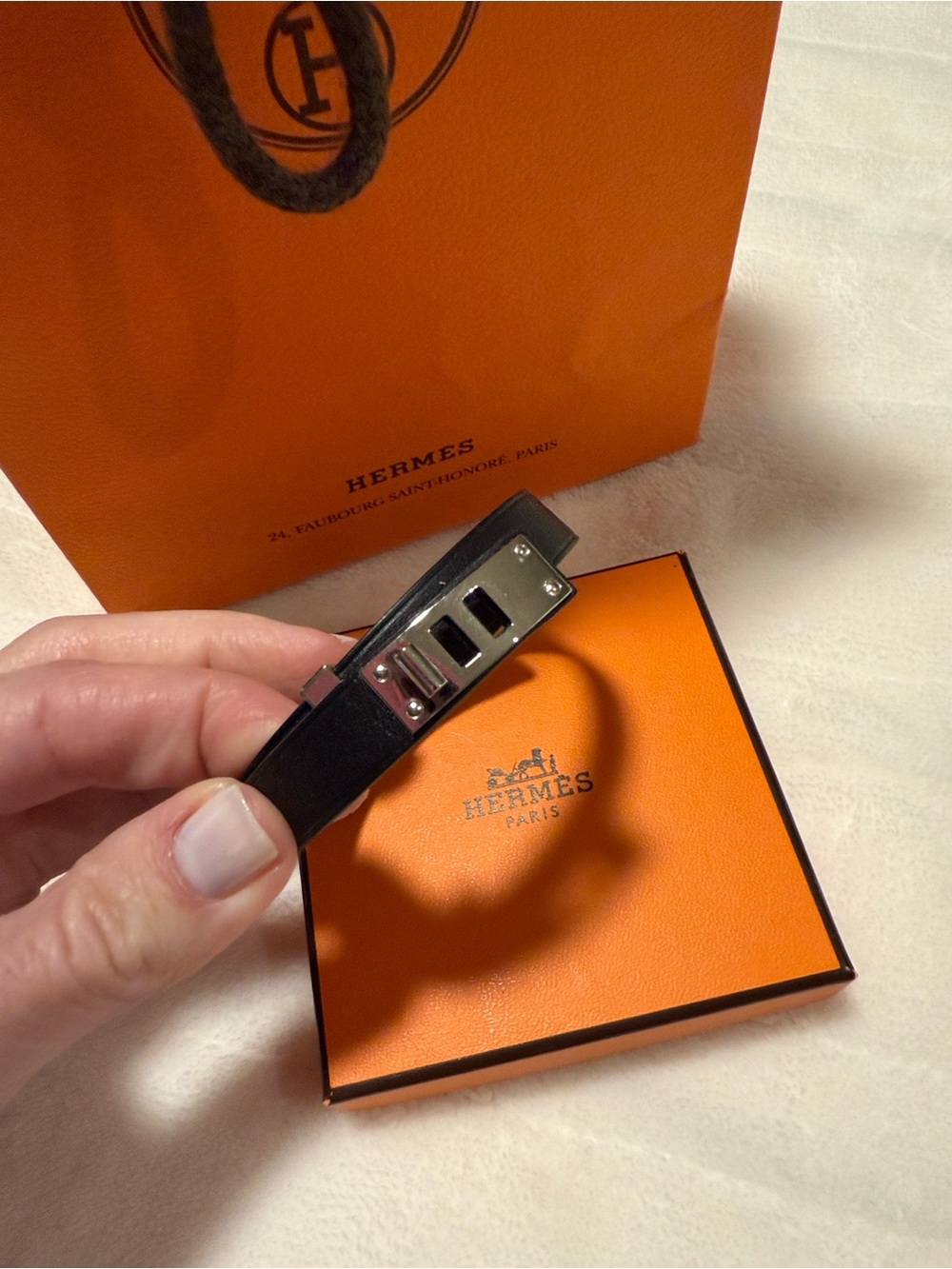 Hermès Black Leather Kelly Double Tour Bracelet.  Never worn!